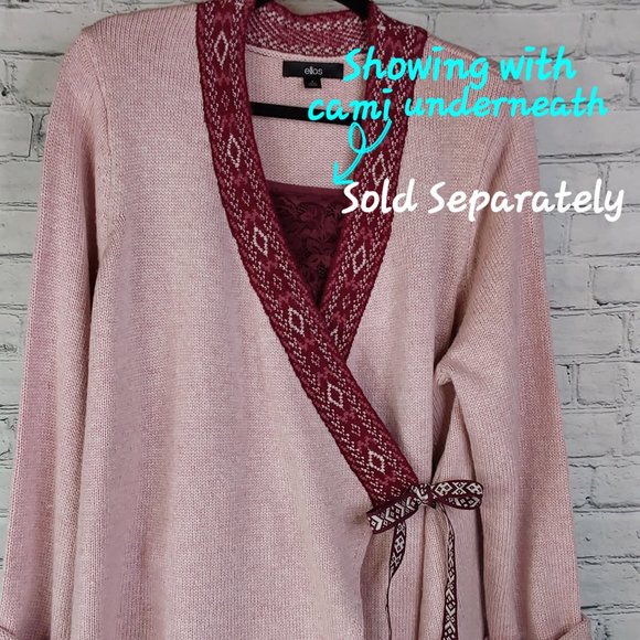 'ELLOS' TIE~WAIST CARDIGAN WRAP AZTEC CONTRASTING TRIM SOFT, ADJUSTABLE SWEATER - Picture 10 of 15